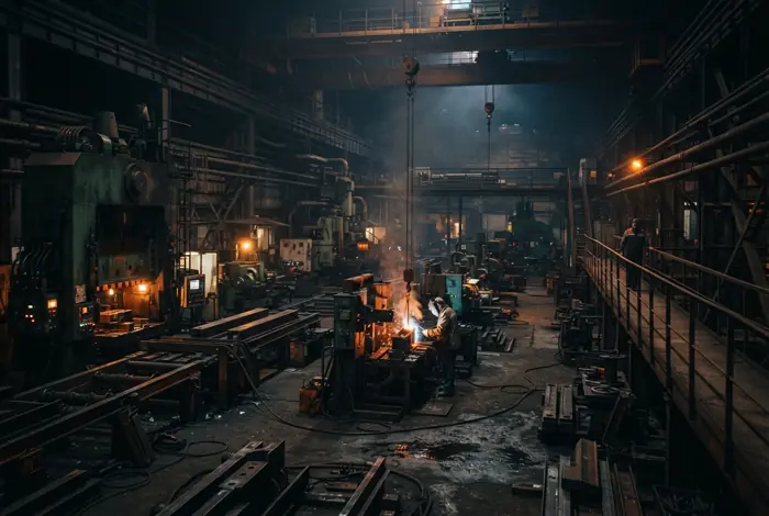 A factory interior with a production line