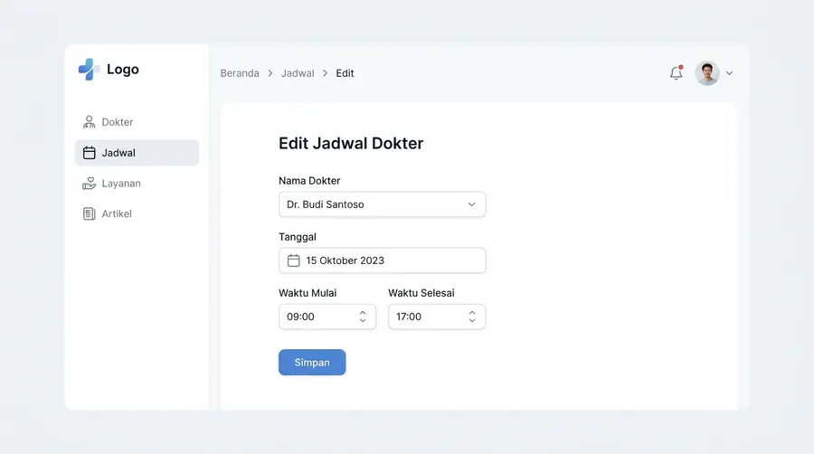 A site content panel with a schedule form and a date picker